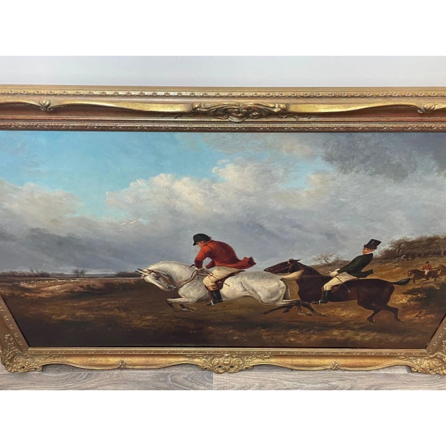 British 19th Century Hunting Charge Grey & Chestnut GallopingHorses Oil Painting Signed Thomas Smythe For Sale - Image 9 of 13
