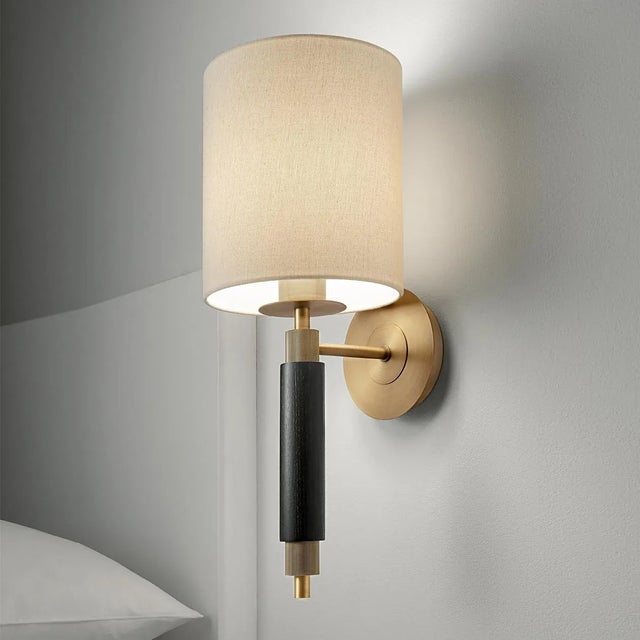 Modern Piazza Golden Bronze With Ebony Wood Wall Light For Sale - Image 3 of 5