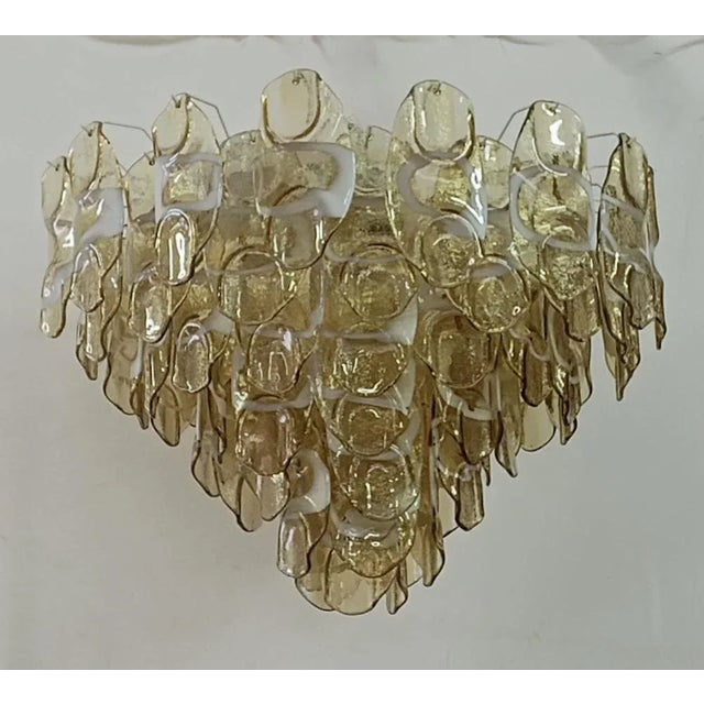 Mid-Century Modern Mid-Century Amber and White Murano Glass Chandelier, 2000s For Sale - Image 3 of 10