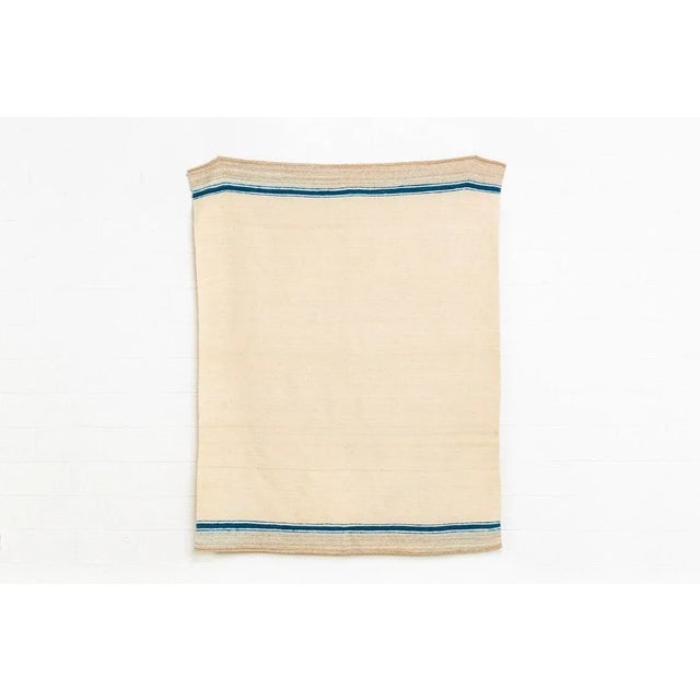 Vintage Moroccan Beige & Blue Striped Wool Kilim Floor Rug or Blanket, 5'10'' X 7’4'' For Sale - Image 11 of 11