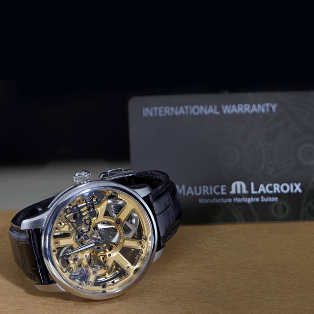 Gold Maurice Lacroix Masterpiece Mp7228 Gold-Tone Skeleton Dial Watch For Sale - Image 8 of 15