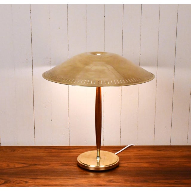 Large Swedish Modern Brass and Beech Table Lamp by Harald Notini for Böhlmarks Lampfabrik Ab, 1940s For Sale - Image 6 of 17
