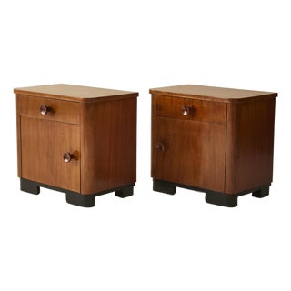 Art Deco Wood Nightstands, a Pair, 1940's For Sale