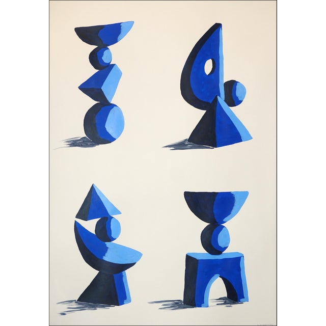 Contemporary 2028, Modern Cubist Painting Diptych, Minimalist Sculpture Garden, Acrylic Paint on Watercolor Paper For Sale - Image 3 of 9