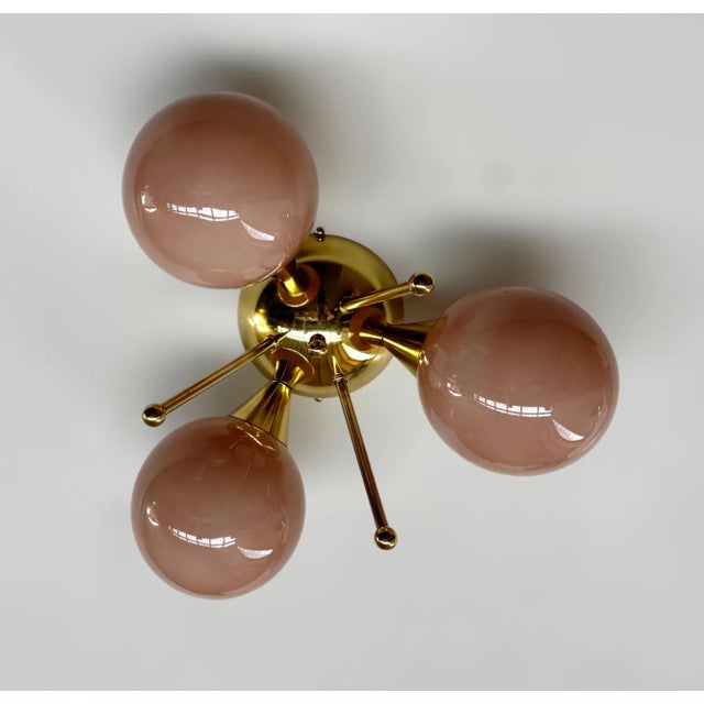 Not Yet Made - Made To Order Trifoglio Polished Brass Opaque Coral Globe Flush Mount by Fabio LTD For Sale - Image 5 of 9