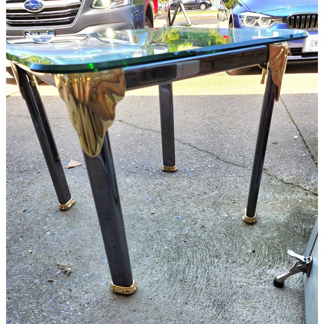 Post Modern Gun Metal, Brass & Glass Side Table For Sale - Image 11 of 12