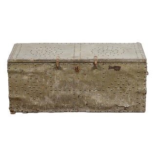 Antique Trunk in Wood, Metal, and Leather For Sale