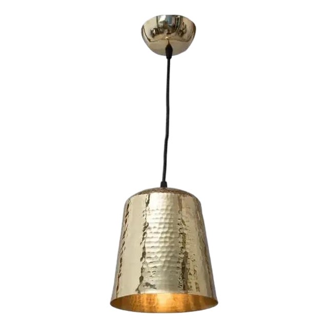 Hammered Conical Lampshade Metal Brass Pendant Light For Sale