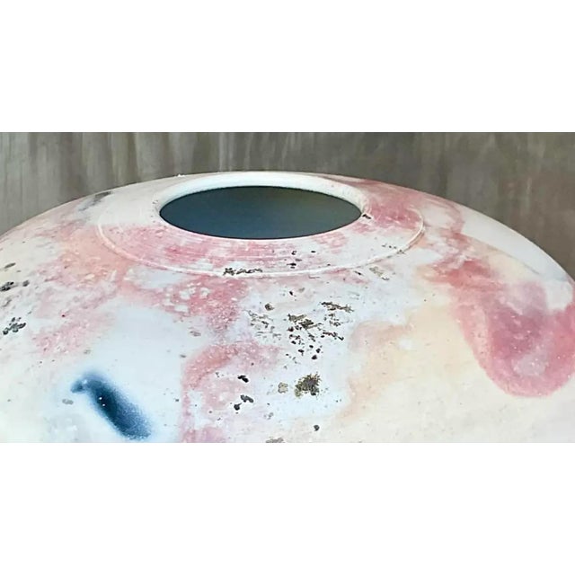 Vintage Boho Raku Fired Studio Pottery Vase For Sale - Image 10 of 12