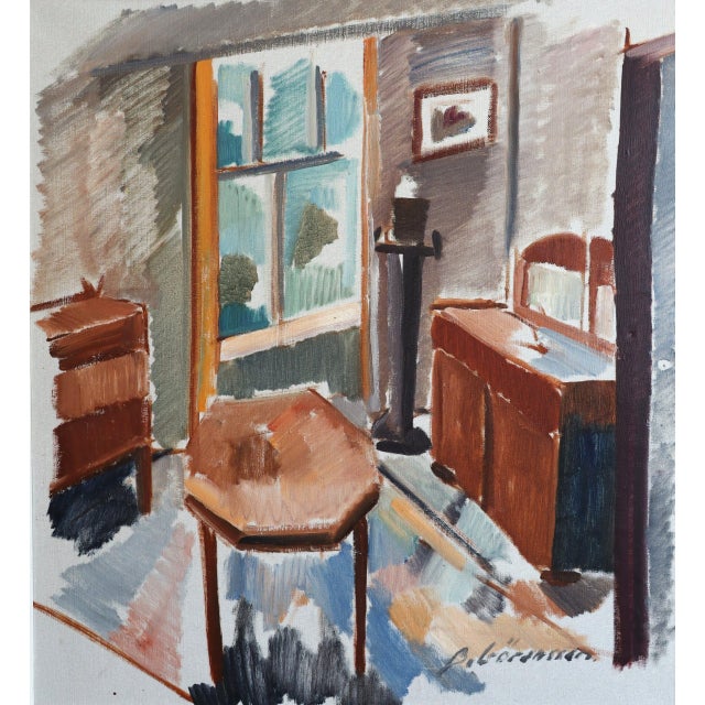 Mid-Century Modern 'Sunlit Parlour' Vintage Swedish Expressive Interior Oil Painting, Framed For Sale - Image 9 of 12