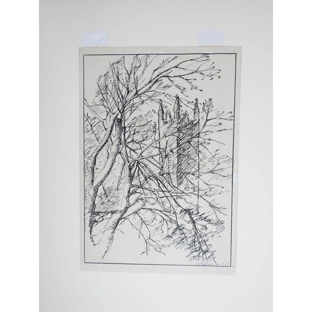 1927 Tree and Cathedral Drawing For Sale - Image 4 of 4