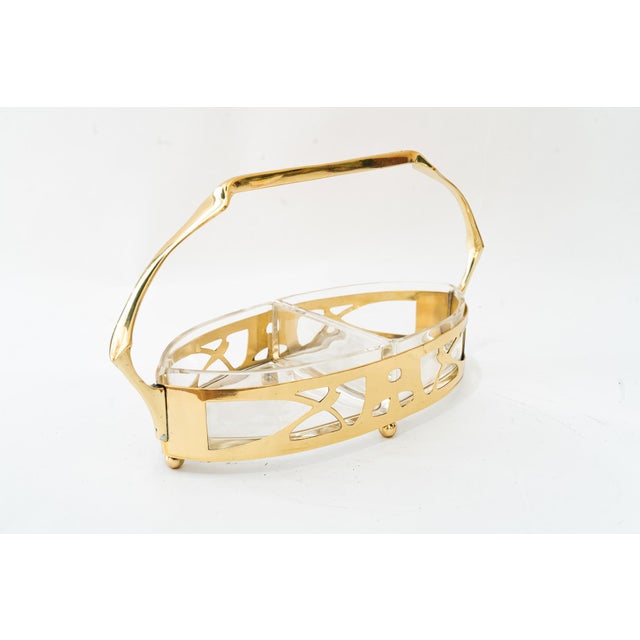 Art Deco brass centerpiece with original glasses vienna around 1920s Brass polished and stove enameled