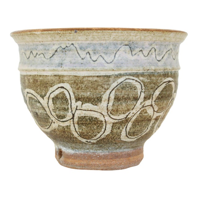 Swirl Motif Mid-Century Art Pottery Planter/Mended For Sale