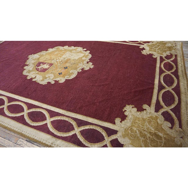 English 1860s Red Burgandy Floral Medallion Antique English Axminster Rug 9' X 13' 3" Handwoven Wool Carpet For Sale - Image 3 of 6
