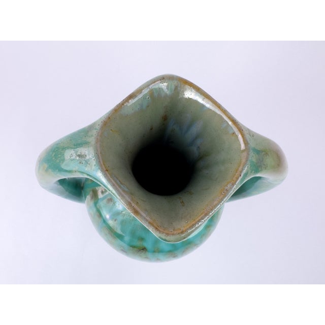 Turquoise 1930s Pierrefonds French Art Deco Double-Handled Stoneware Vase For Sale - Image 8 of 15
