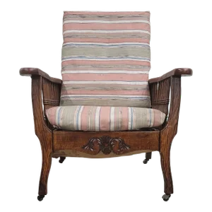 Antique Carved Oak Reclining Morris Lounge Chair