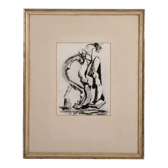 Framed Signed Akston "Puzzled" Oil on Paper For Sale