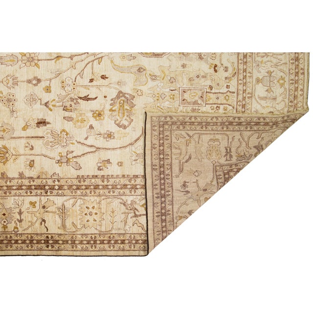 2010s Modern Oushak Style Palace Sized Wool Rug Handmade in Beige With Floral Design For Sale - Image 5 of 13