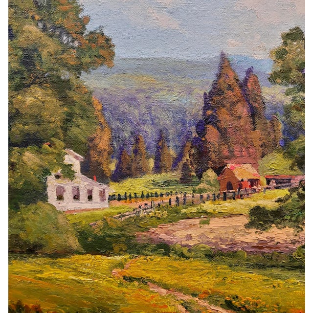 American White Farm House in a Country Side Landscape -1930s Impressionist Oil Painting For Sale - Image 3 of 8