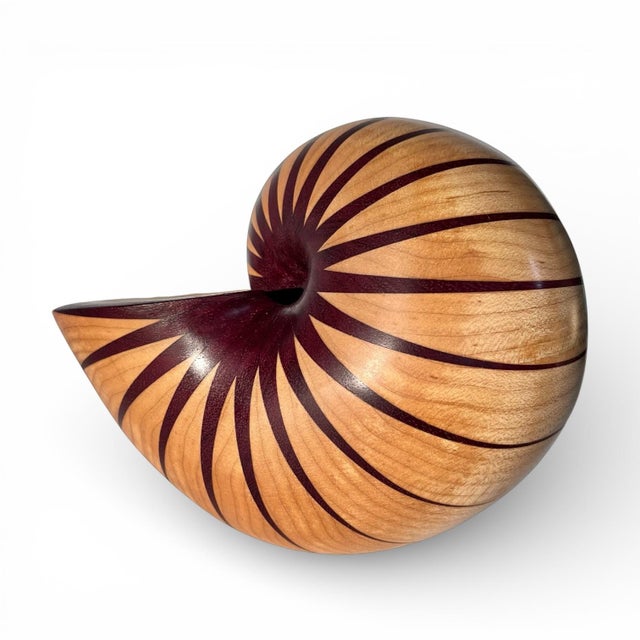 2010s Turned Wood Nautilus Shell Sculpture in Maple and Purpleheart For Sale - Image 5 of 8