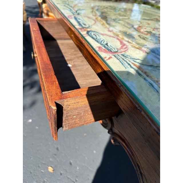 Wood 19th Century Walnut Desk With Aubusson Tapestry Top For Sale - Image 7 of 11