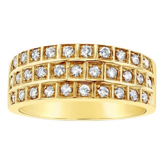 Three Row Diamond Wedding Band .50cttw 14k Yellow Gold, Size 6 For Sale