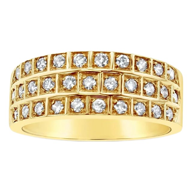Three Row Diamond Wedding Band .50cttw 14k Yellow Gold, Size 6 For Sale