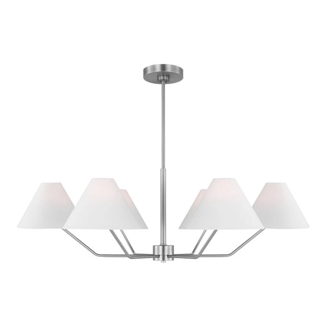 Visual Comfort Studio Burke 6-Light Large Chandelier in Brushed Steel Silver For Sale