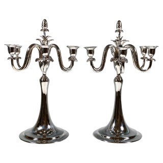 Art Nouveau 6-Flame Silver Candelabra attributed to J.C. Klinkosch, Vienna, 1900s, Set of 2 For Sale