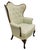 Wood Vintage French Louis XV Style Carved Wood Wingback Bergère Chairs in Pale Green Damask – Pair For Sale - Image 7 of 12