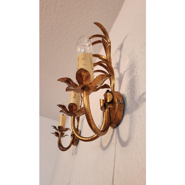 Italian Floral Hand-Forged Gilded Florentine Wall Lamp, 1950s For Sale - Image 17 of 18