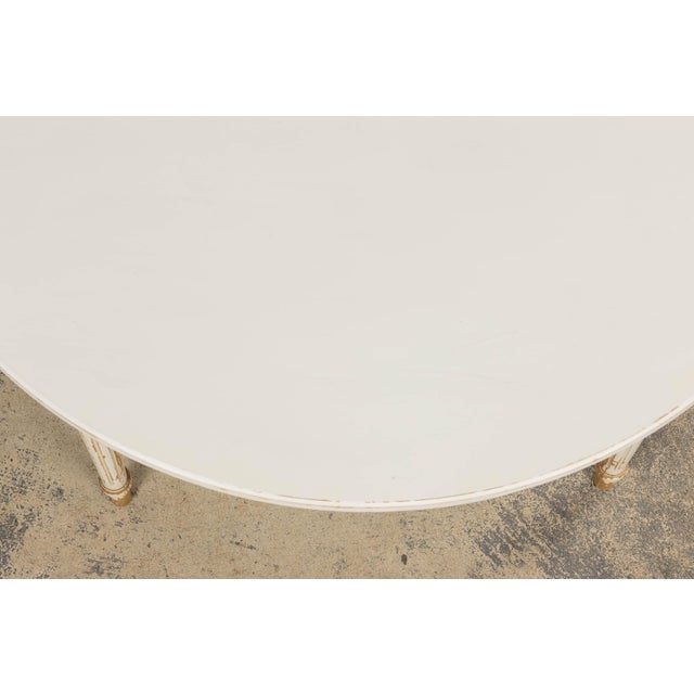 Wood French Louis XVI Style Painted White Off-Round Extendable Dining Table For Sale - Image 7 of 18
