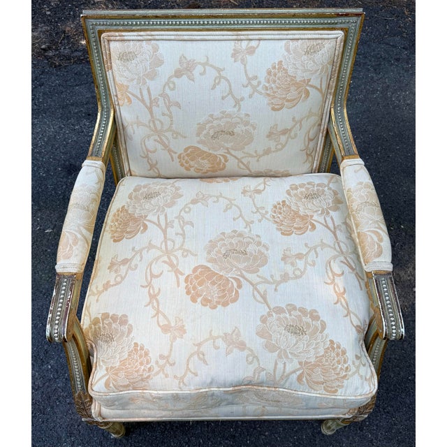 Vintage French Regency Parcel Gilt Upholstered Accent Armchair For Sale - Image 12 of 12