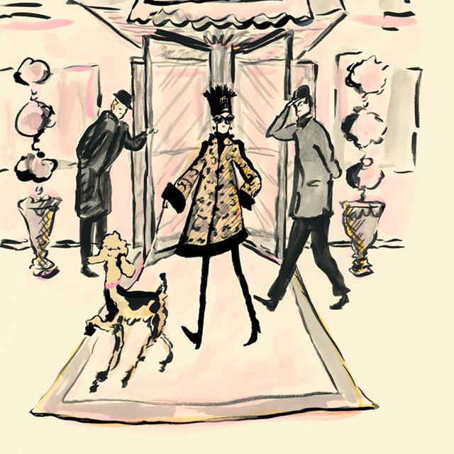 Contemporary Strolling Lady and Her Poodle Original Contemporary Figurative Watercolor by Pauline De Roussy De Sales For Sale - Image 3 of 4