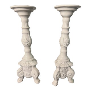 Vintage Napcoware Provincial White Ceramic Candlesticks For Sale