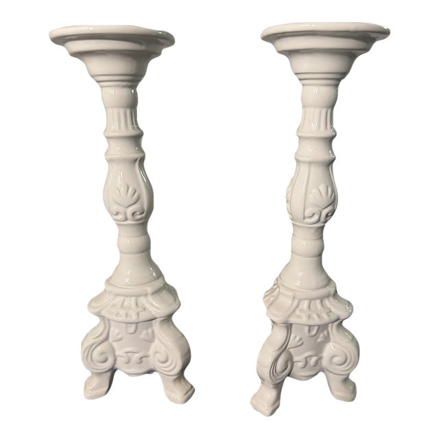 Vintage Napcoware Provincial White Ceramic Candlesticks For Sale