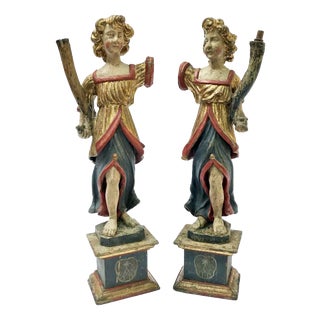 Pair of Cornucopia Sculptures, 1800s, Gold Leaf and Pinus Cembra For Sale