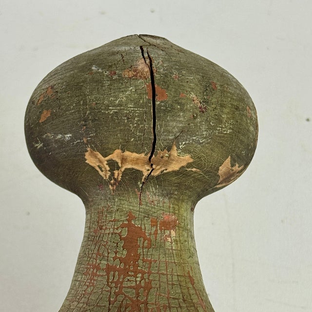 Pair of 19th C. Architectural Salvaged Large Onion Shaped Wood Finials, Painted Green For Sale - Image 13 of 15