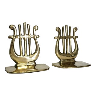Vintage Brass Harp Bookends - a Pair For Sale