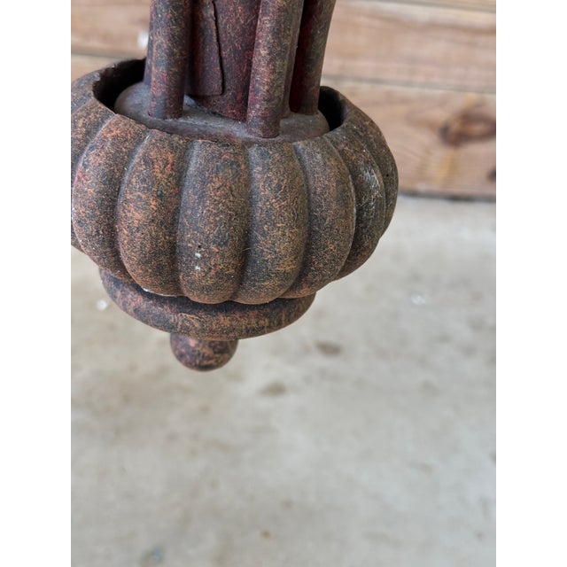 Dark Green Coastal Regency Sculptural Currey & Co Metal Tole Palm Leaf Chandelier For Sale - Image 8 of 12