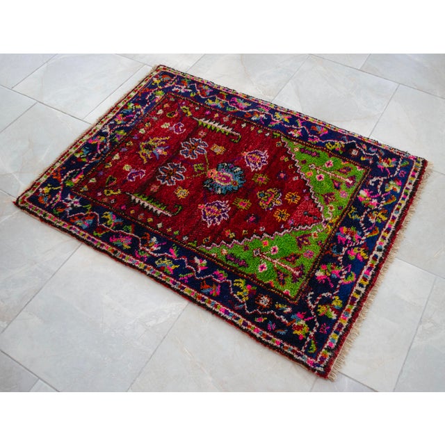 Vintage Hand-Knotted Turkish Rug Prayer Rug Ultra Soft Wool Rug Wall Decor Religious Tapestry 3x4 Ft Approx For Sale - Image 10 of 15