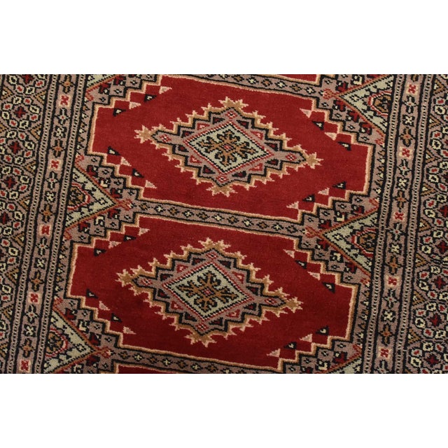 Bokhara Jaldar Rug 2’7” X 4’2” Red Wool Tribal Hand-Knotted Oriental Carpet For Sale - Image 4 of 9