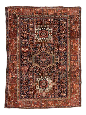 1940s Persian Red and Navy Blue Geometric Tribal Karaja Rug