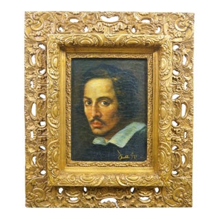 Late 20th Century Self Portrait Italian Gentleman Oil Painting on Linen After Gian Lorenzo Bernini 28" For Sale