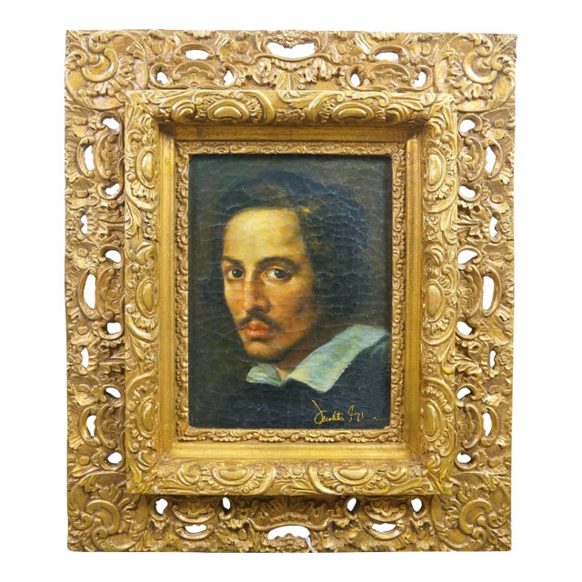 Late 20th Century Self Portrait Italian Gentleman Oil Painting on Linen After Gian Lorenzo Bernini 28" For Sale