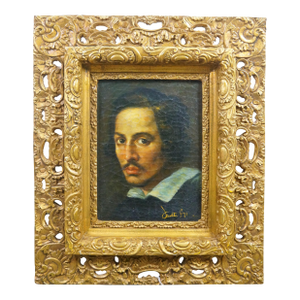 Late 20th Century Self Portrait Italian Gentleman Oil Painting on Linen After Gian Lorenzo Bernini 28"