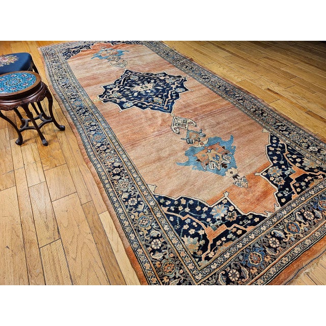 19th Century 19th Century Persian Bidjar Gallery Rug, Hand-Knotted Wool, Geometric Pattern, Brick-Red & Navy,7x15 For Sale - Image 5 of 16