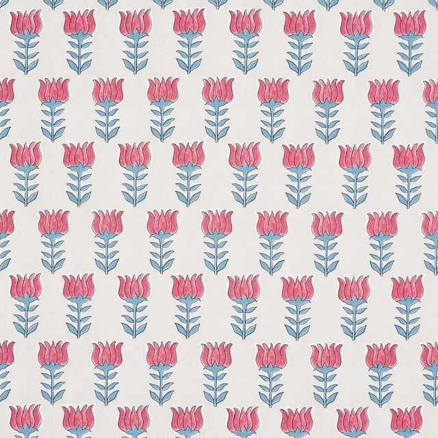 SAMPLE - Schumacher Mia Tulip Fabric In Delft & Crimson For Sale
