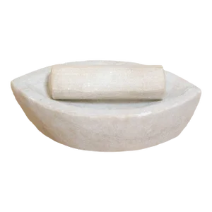 Polished White Marble Kitchen Mortar Plate