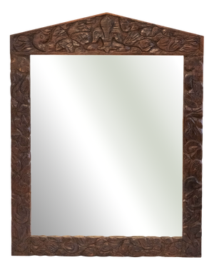 Large Brown Hand-Carved Wooden Mirror with Organic Motif